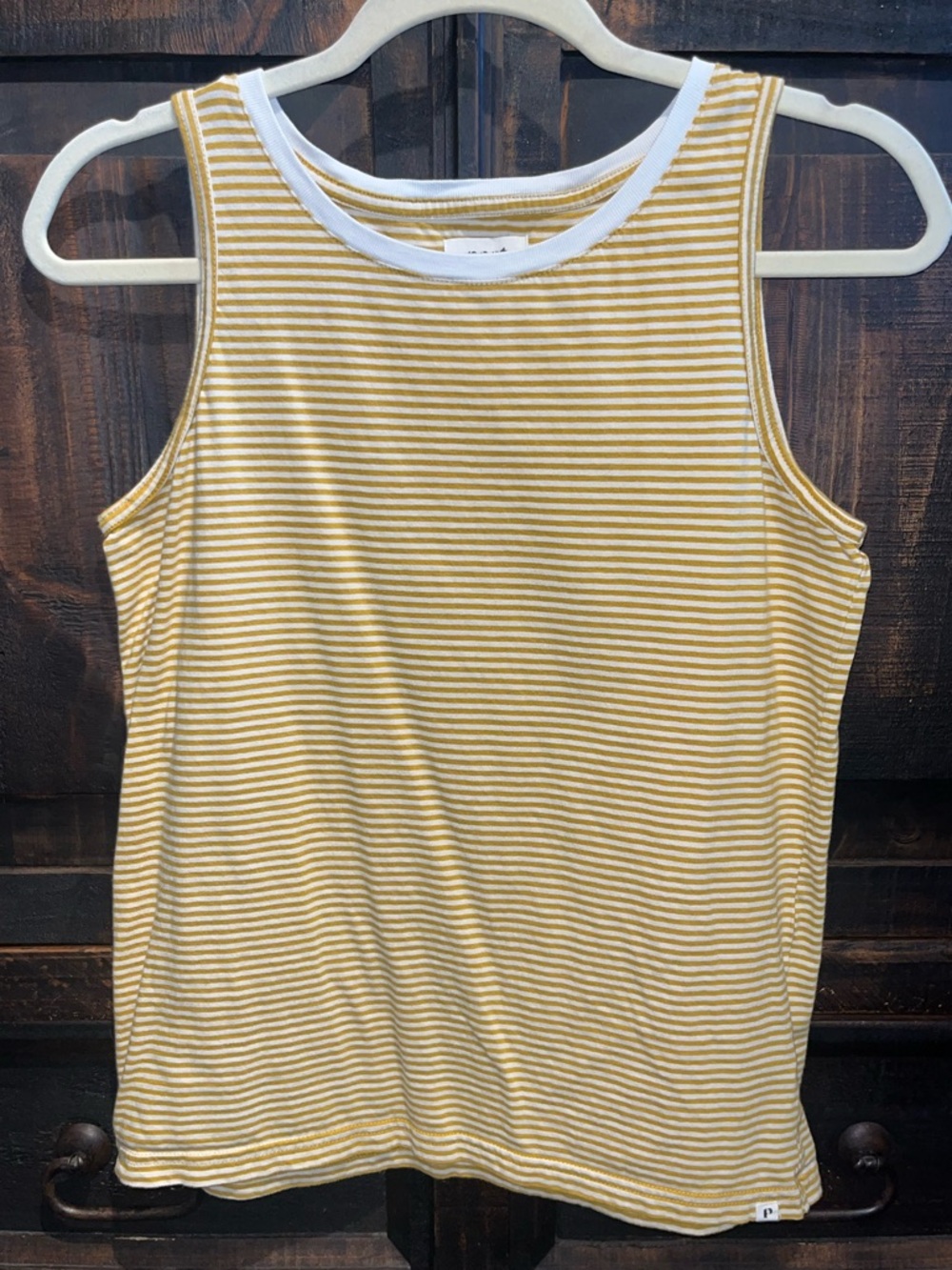 Pact Mustard and Eggshell Striped Tank Top Sz M